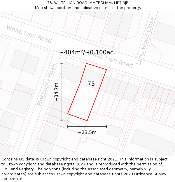 75, WHITE LION ROAD, AMERSHAM, HP7 9JR: Plot and title map