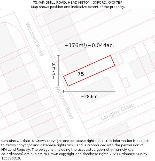 75, WINDMILL ROAD, HEADINGTON, OXFORD, OX3 7BP: Plot and title map