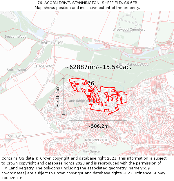 76, ACORN DRIVE, STANNINGTON, SHEFFIELD, S6 6ER: Plot and title map