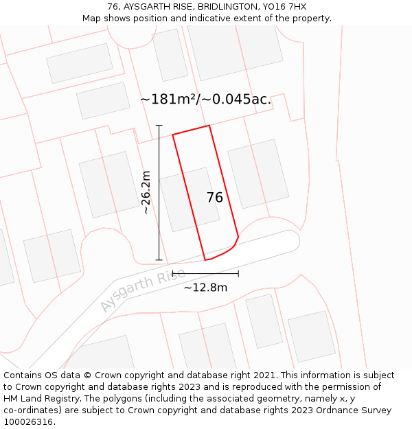 76, AYSGARTH RISE, BRIDLINGTON, YO16 7HX: Plot and title map