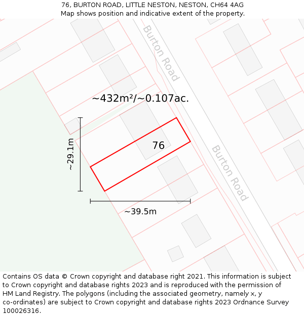 76, BURTON ROAD, LITTLE NESTON, NESTON, CH64 4AG: Plot and title map