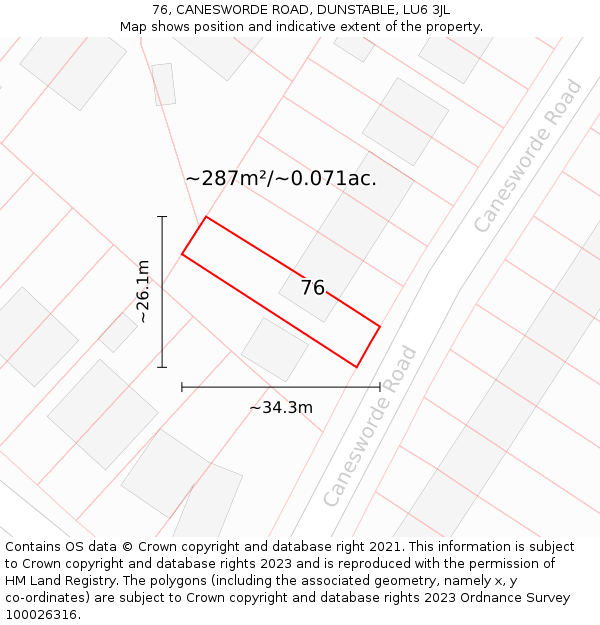 76, CANESWORDE ROAD, DUNSTABLE, LU6 3JL: Plot and title map