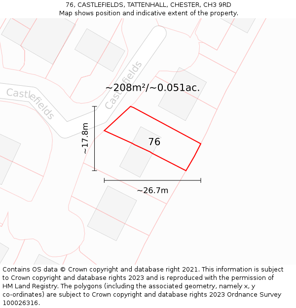 76, CASTLEFIELDS, TATTENHALL, CHESTER, CH3 9RD: Plot and title map