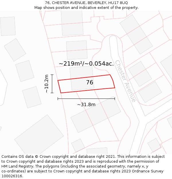 76, CHESTER AVENUE, BEVERLEY, HU17 8UQ: Plot and title map