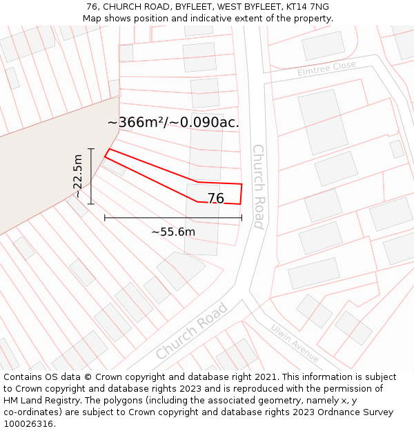 76, CHURCH ROAD, BYFLEET, WEST BYFLEET, KT14 7NG: Plot and title map