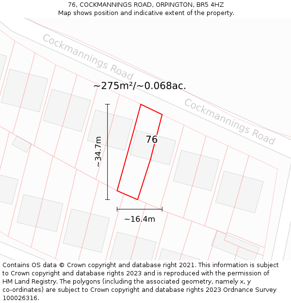 76, COCKMANNINGS ROAD, ORPINGTON, BR5 4HZ: Plot and title map