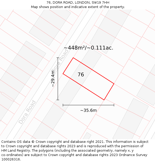 76, DORA ROAD, LONDON, SW19 7HH: Plot and title map