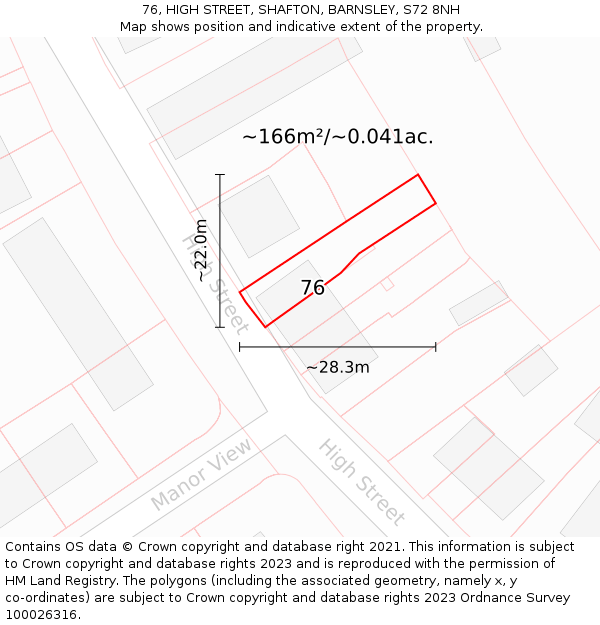 76, HIGH STREET, SHAFTON, BARNSLEY, S72 8NH: Plot and title map