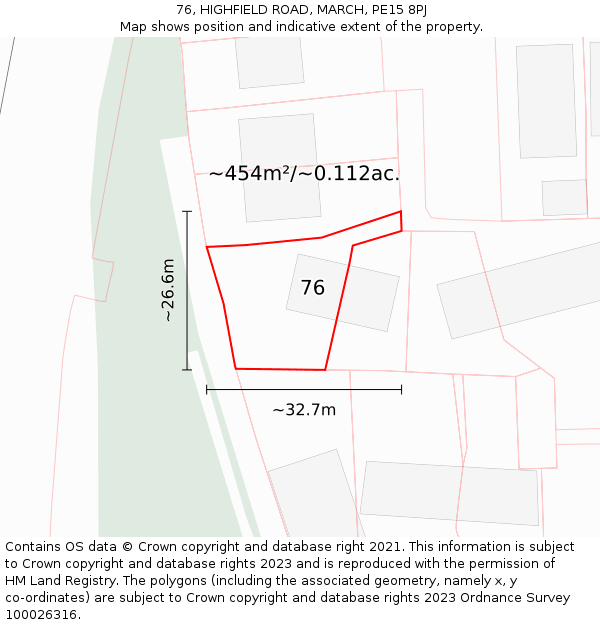 76, HIGHFIELD ROAD, MARCH, PE15 8PJ: Plot and title map