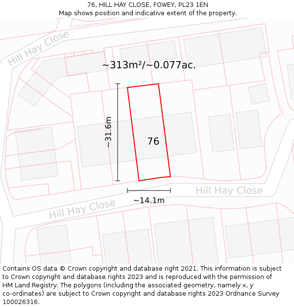 76, HILL HAY CLOSE, FOWEY, PL23 1EN: Plot and title map