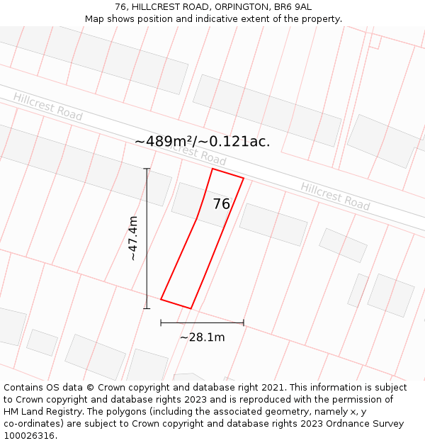 76, HILLCREST ROAD, ORPINGTON, BR6 9AL: Plot and title map