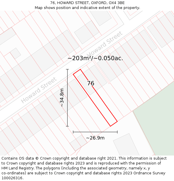 76, HOWARD STREET, OXFORD, OX4 3BE: Plot and title map