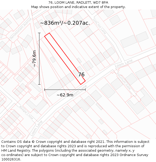 76, LOOM LANE, RADLETT, WD7 8PA: Plot and title map