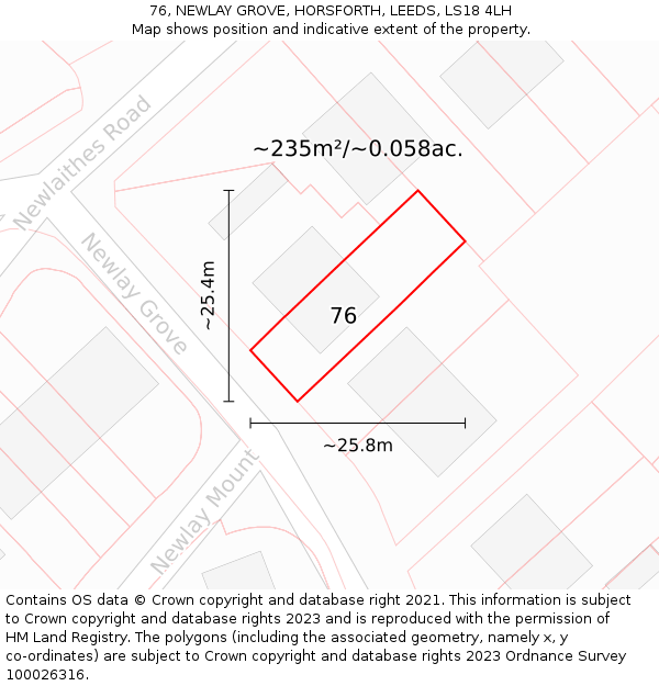 76, NEWLAY GROVE, HORSFORTH, LEEDS, LS18 4LH: Plot and title map