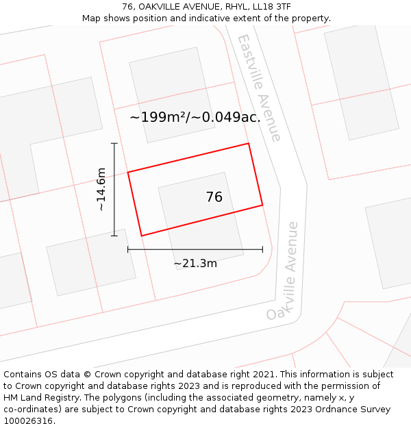 76, OAKVILLE AVENUE, RHYL, LL18 3TF: Plot and title map