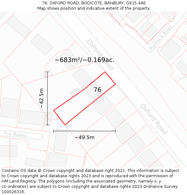 76, OXFORD ROAD, BODICOTE, BANBURY, OX15 4AE: Plot and title map