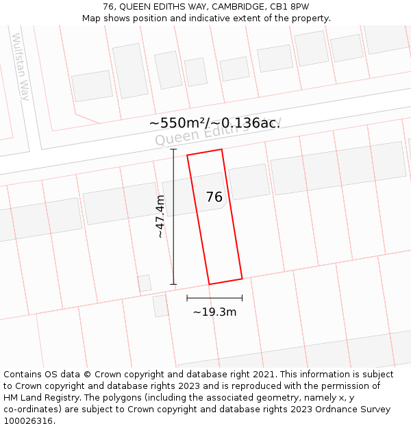 76, QUEEN EDITHS WAY, CAMBRIDGE, CB1 8PW: Plot and title map