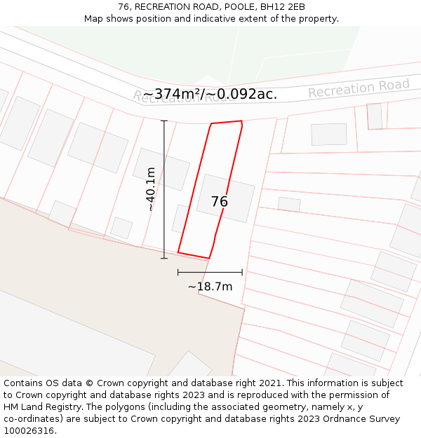 76, RECREATION ROAD, POOLE, BH12 2EB: Plot and title map
