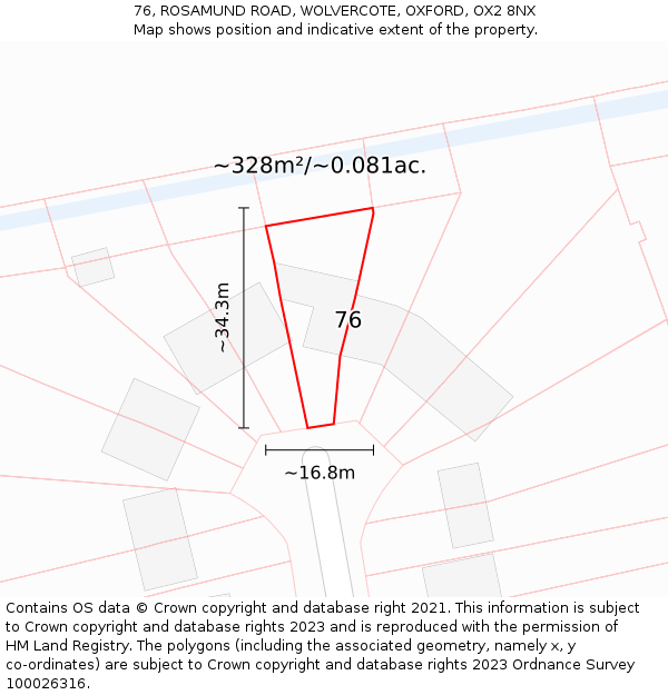 76, ROSAMUND ROAD, WOLVERCOTE, OXFORD, OX2 8NX: Plot and title map