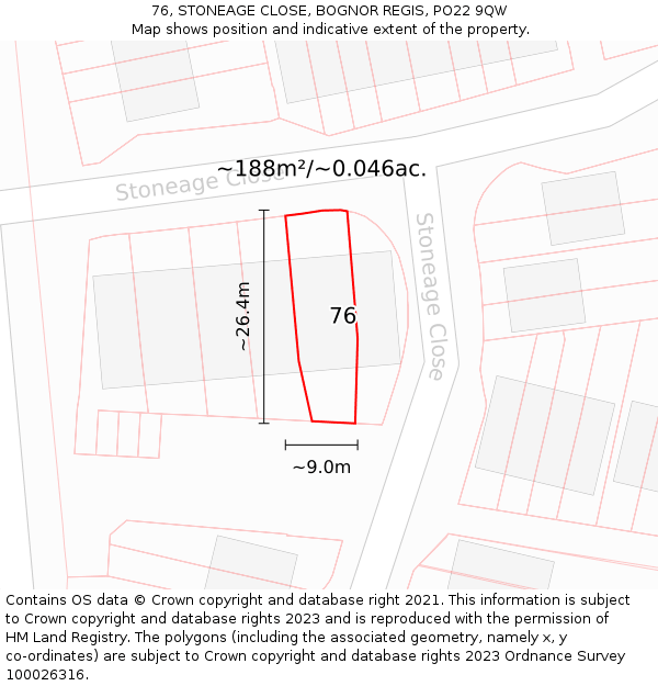 76, STONEAGE CLOSE, BOGNOR REGIS, PO22 9QW: Plot and title map