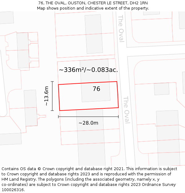 76, THE OVAL, OUSTON, CHESTER LE STREET, DH2 1RN: Plot and title map