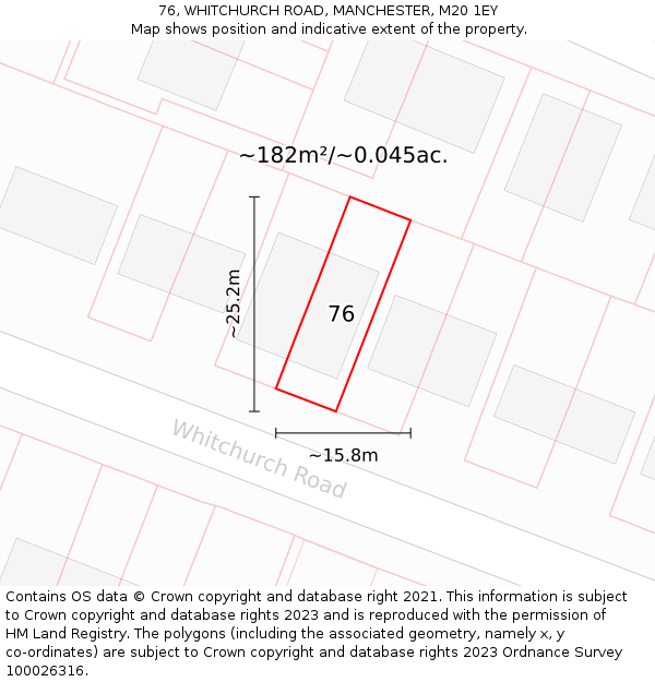 76, WHITCHURCH ROAD, MANCHESTER, M20 1EY: Plot and title map