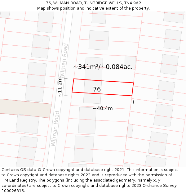 76, WILMAN ROAD, TUNBRIDGE WELLS, TN4 9AP: Plot and title map