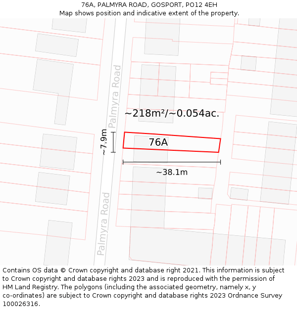 76A, PALMYRA ROAD, GOSPORT, PO12 4EH: Plot and title map