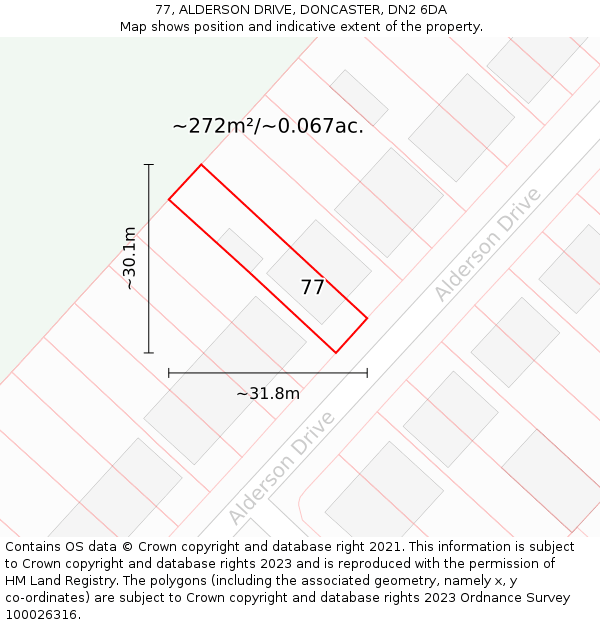 77, ALDERSON DRIVE, DONCASTER, DN2 6DA: Plot and title map