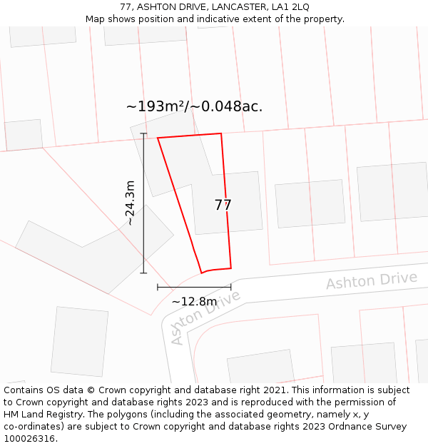 77, ASHTON DRIVE, LANCASTER, LA1 2LQ: Plot and title map