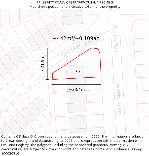 77, BEATTY ROAD, GREAT YARMOUTH, NR30 4BG: Plot and title map