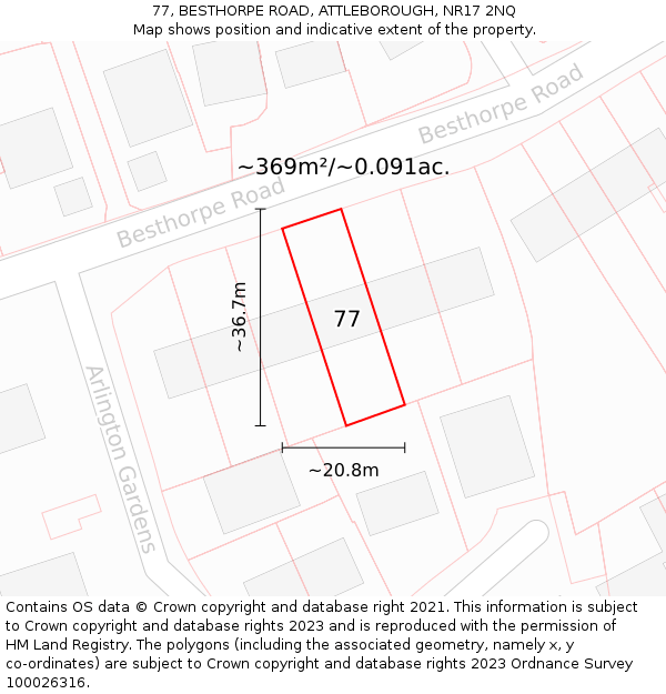 77, BESTHORPE ROAD, ATTLEBOROUGH, NR17 2NQ: Plot and title map