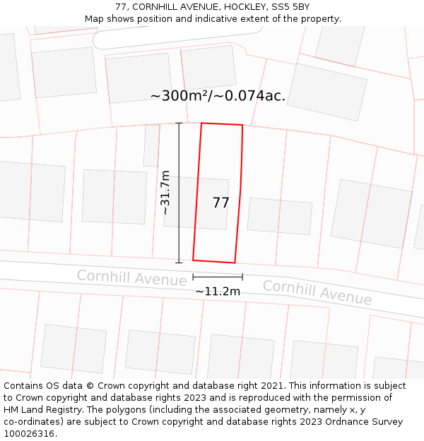 77, CORNHILL AVENUE, HOCKLEY, SS5 5BY: Plot and title map