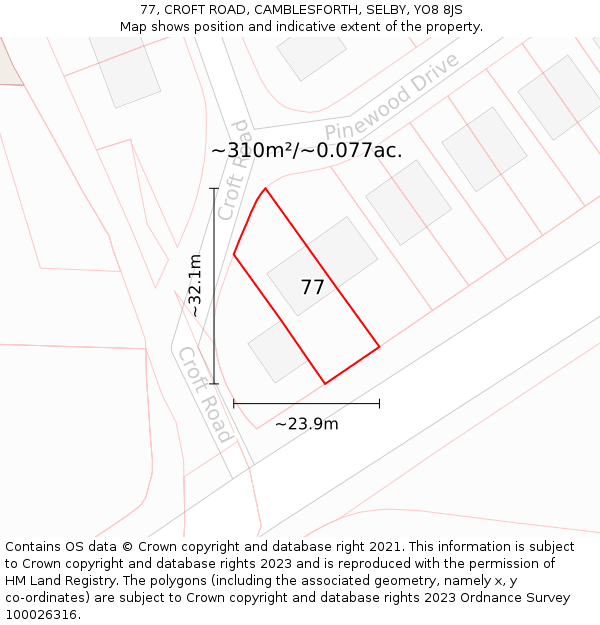 77, CROFT ROAD, CAMBLESFORTH, SELBY, YO8 8JS: Plot and title map