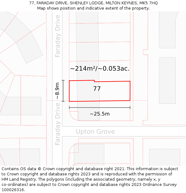 77, FARADAY DRIVE, SHENLEY LODGE, MILTON KEYNES, MK5 7HQ: Plot and title map