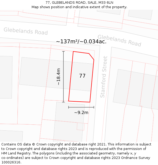 77, GLEBELANDS ROAD, SALE, M33 6LN: Plot and title map