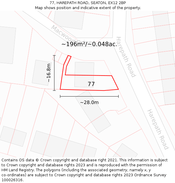 77, HAREPATH ROAD, SEATON, EX12 2BP: Plot and title map