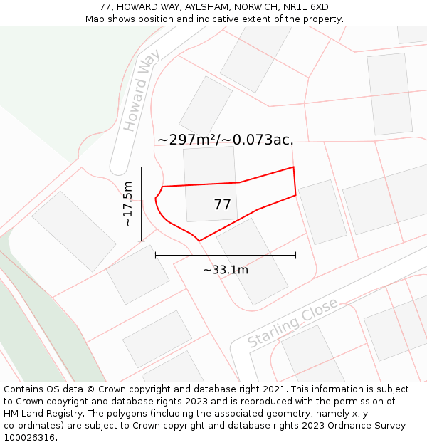 77, HOWARD WAY, AYLSHAM, NORWICH, NR11 6XD: Plot and title map