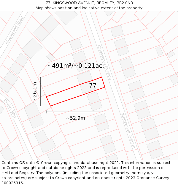 77, KINGSWOOD AVENUE, BROMLEY, BR2 0NR: Plot and title map
