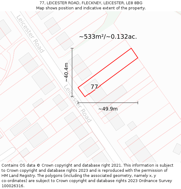 77, LEICESTER ROAD, FLECKNEY, LEICESTER, LE8 8BG: Plot and title map