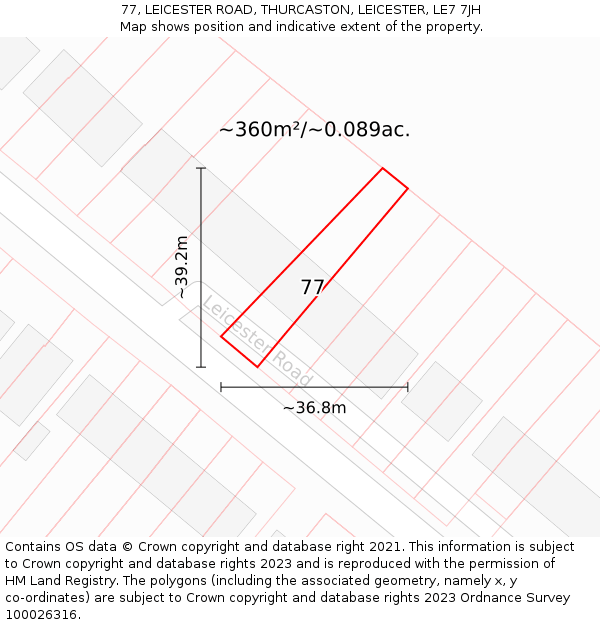 77, LEICESTER ROAD, THURCASTON, LEICESTER, LE7 7JH: Plot and title map