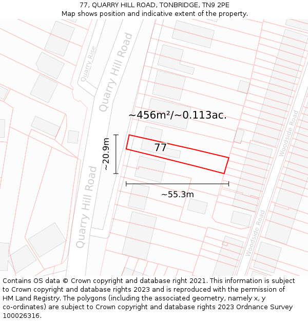 77, QUARRY HILL ROAD, TONBRIDGE, TN9 2PE: Plot and title map