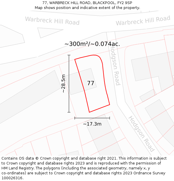 77, WARBRECK HILL ROAD, BLACKPOOL, FY2 9SP: Plot and title map