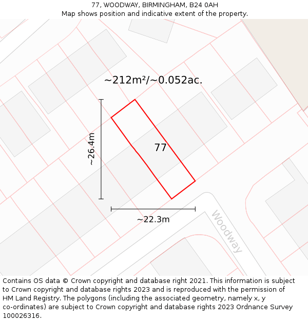 77, WOODWAY, BIRMINGHAM, B24 0AH: Plot and title map