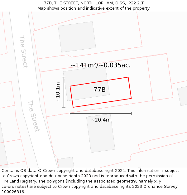 77B, THE STREET, NORTH LOPHAM, DISS, IP22 2LT: Plot and title map