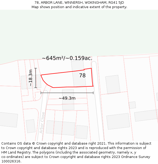 78, ARBOR LANE, WINNERSH, WOKINGHAM, RG41 5JD: Plot and title map