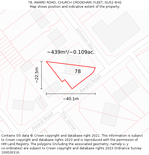 78, AWARD ROAD, CHURCH CROOKHAM, FLEET, GU52 6HQ: Plot and title map