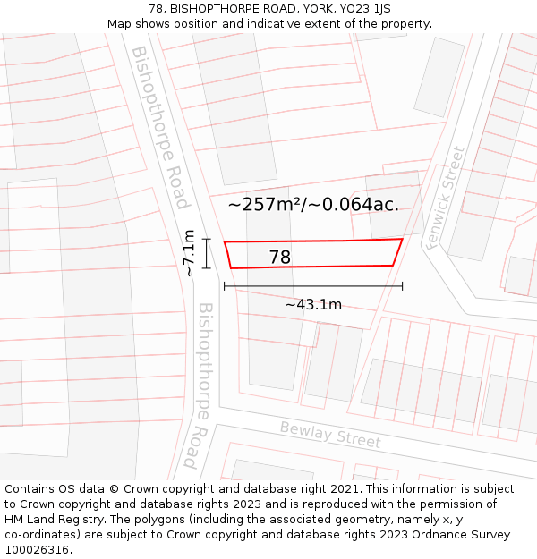 78, BISHOPTHORPE ROAD, YORK, YO23 1JS: Plot and title map