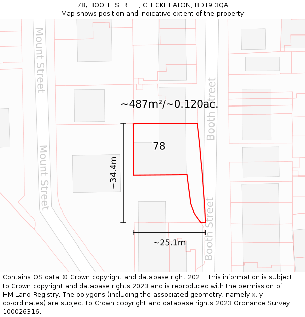 78, BOOTH STREET, CLECKHEATON, BD19 3QA: Plot and title map