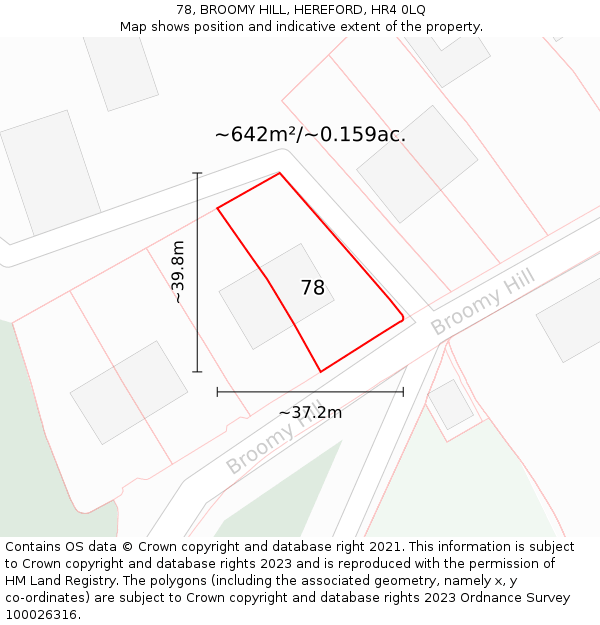 78, BROOMY HILL, HEREFORD, HR4 0LQ: Plot and title map